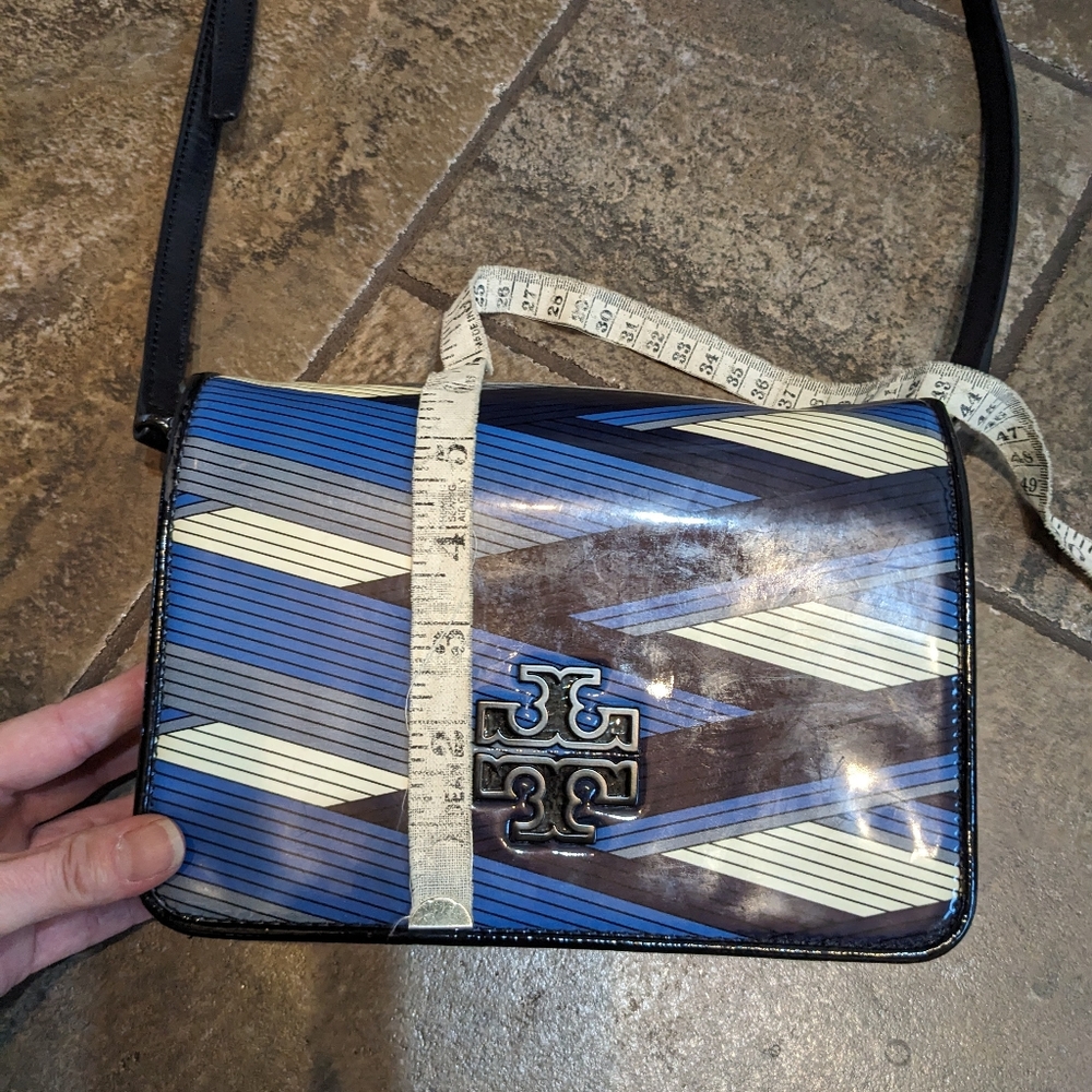 Tory Burch Britten Printed Patent Leather Combo Crossbody/Clutch Blue - Picture 9 of 15